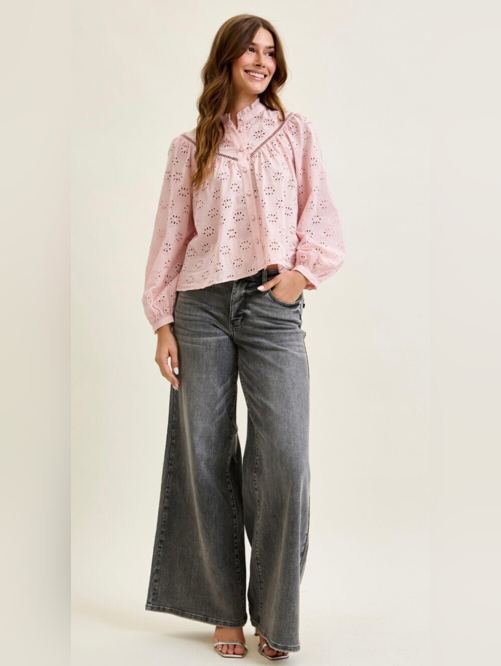 Judy Blue MR Split Back Yoke Palazzo Jeans Wide Leg Grey Stretch Various NEW